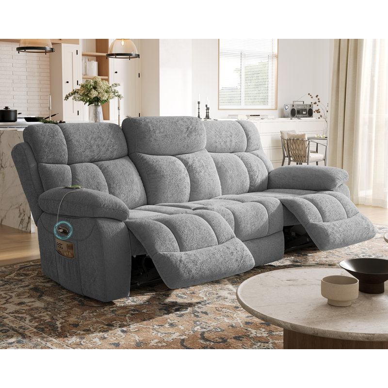 Eual Power Reclining Sofa with USB Charging Port One Touch Lock 3 Seater Chenille Recliner for Living Room Comfortable Electric Recliner Sofa